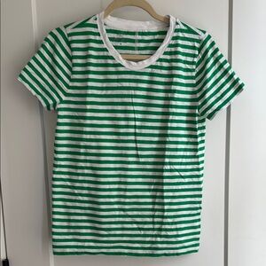 J. Crew Green and White Striped Girlfriend Tee